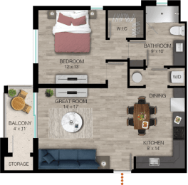 1 bed 1 bath A2 Floor Plan at Portofino Vineyards, Fort Myers, 33967