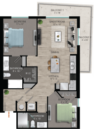 B1 Floor Plan at Quantum Apartments, Fort Lauderdale, Florida