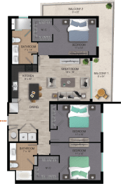 C2 Floor Plan at Quantum Apartments, Fort Lauderdale, FL, 33304