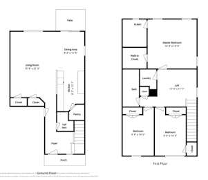 A floor plan of a two-story house with a garage and a master bedroom on the second floor.