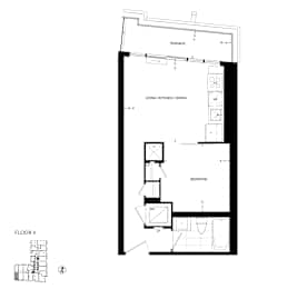 a floor plan of a small house with a bedroom and a living room
