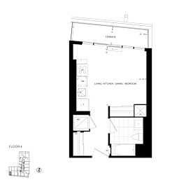 a floor plan of a small house with a bedroom and a bathroom