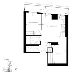 a floor plan of a house with a bedroom and a living room