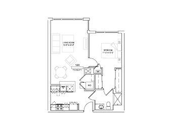  Floor Plan One bed/One bath - 712 sqft.