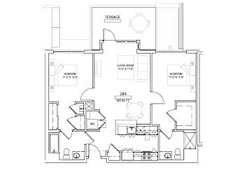  Floor Plan Two bed/Two bath - 993 sqft.