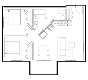 a floor plan of a small house with a courtyard