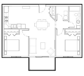 a floor plan of a small apartment with a bedroom and a living room