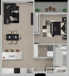 the floor plan of a bedroom with a bathroom
