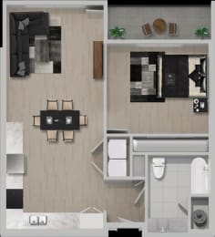 the layout of a bedroom with a bathroom and a balcony