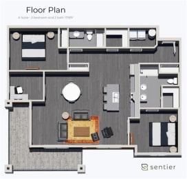 a floor plan of a bedroom and a living room