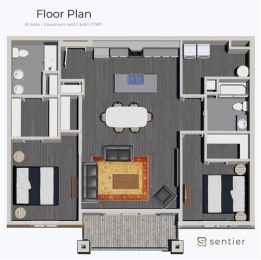 a floor plan of a bedroom and a living room