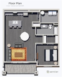 a floor plan of a house with a bedroom and a living room