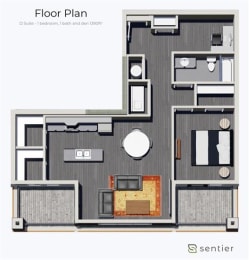 a floor plan of a house with a bedroom and a living room