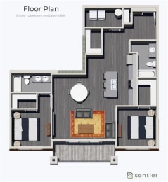 a floor plan of a house with a bedroom and a living room