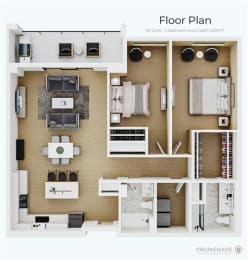 a floor plan of a house with a bedroom and a living room