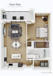 a floor plan of a house with a bedroom and a living room