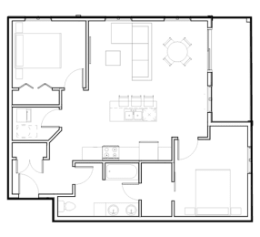 a floor plan of a small apartment with a bedroom and a living room