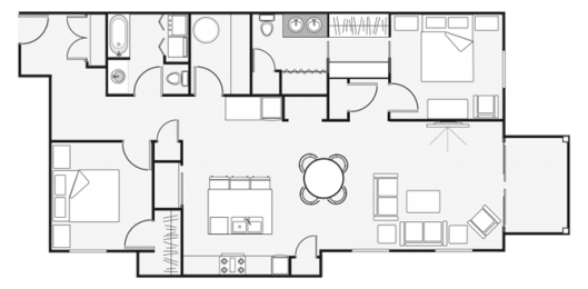 a floor plan of a house with a bedroom and a living room