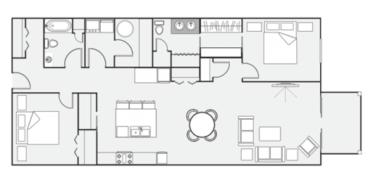 the floor plan of a small apartment with a bedroom and a living room