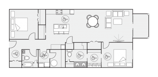 the floor plan of a small apartment with a living room and a dining room
