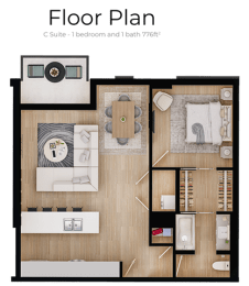 a floor plan of a house with a bedroom and a living room