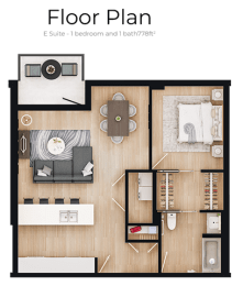 a floor plan of a house with a bedroom and a living room