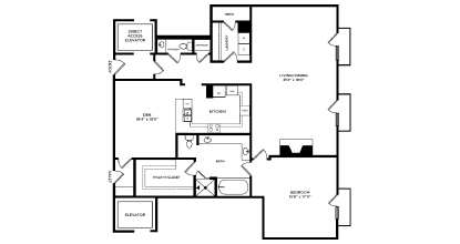Floor Plan  A black and white image of a floor plan for a house.