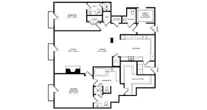Floor Plan  A black and white image of a floor plan for a house.