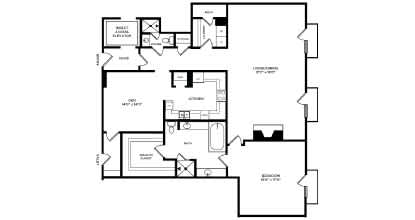 Floor Plan  A black and white image of a floor plan for a house.