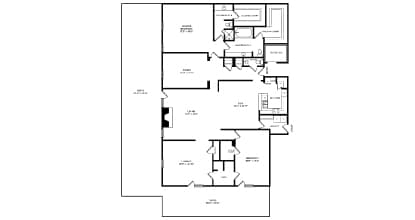 Floor Plan  A floor plan of a house with multiple rooms and a garage.