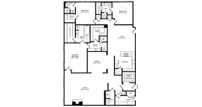 Floor Plan  A black and white image of a floor plan for a house.