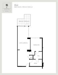 Floor Plan  A floor plan for a one bedroom bath and private terrace apartment.