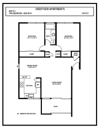 a floor plan of a two bedroom apartment with a bathroom and a living room