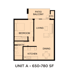  Floor Plan Unit A - One Bedroom, One Bathroom