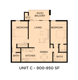  Floor Plan Unit C - Two Bedrooms, Two Bathrooms