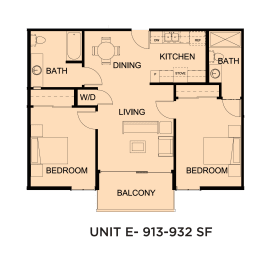  Floor Plan Unit E - Two Bedrooms, Two Bathrooms