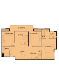 a floor plan of a two story house with an open floor plan and a balcony