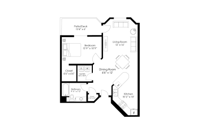 a floor plan of a bedroom floor plan with an open floor plan