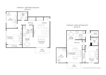 A floor plan of a house with two bedrooms and a living area.
