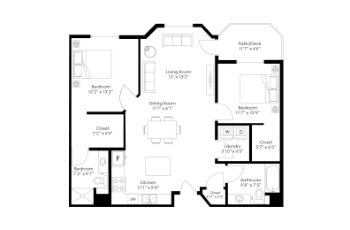 a floor plan of a 1 bedroom floor plan