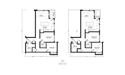 Two floor plan diagrams for a building labeled B2 960 SF.