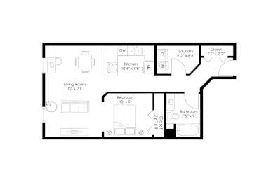 a floor plan of a 1 bedroom floor plan