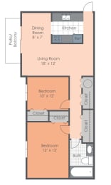 a floor plan of a 1 bedroom apartment
