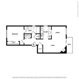 2d 1 bedroom floor plan at Cypress Landing, Salinas, 93907