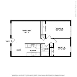 2 bedroom Floor Plan at Peninsula Pines Apartments, South San Francisco