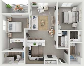 2 bed 2 bath floorplan D at Red Rock Apartments, Rapid City, SD, 57702