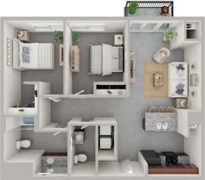 2 bed 2 bath A The Maple Floorplan at Wilmington Flats Apartments, Utah