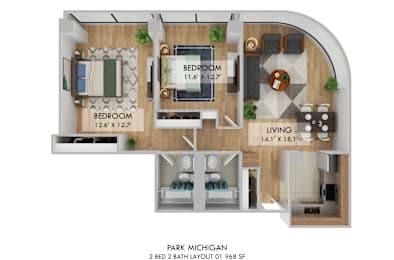 2 bedroom 2 bathroom at Park Michigan Apartments, Chicago, IL, 60605