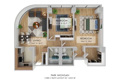 2 bedroom 2 bathroom A at Park Michigan Apartments, Chicago, IL