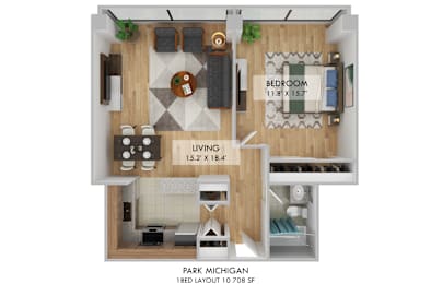 1 bedroom 1 bathroom B at Park Michigan Apartments, Chicago